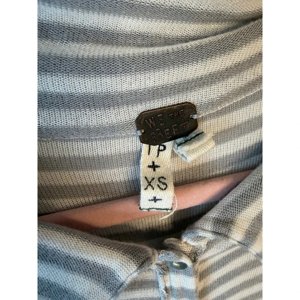 We The Free Free People Grey Striped Polo Tunic Top Short Sleeve Button Up XS